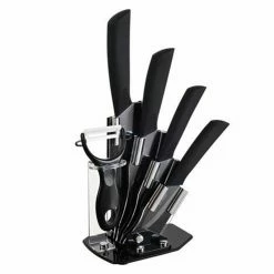 Deals 😉 Australia Only - TODO 5 Pcs Ceramic Knife And Peeler Set W/ Knive Stand Black ⌛